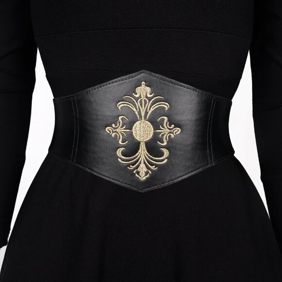 Women Viking Corset Belt Renaissance Cinch Belt Halloween Medieval Pirate Black main image 4